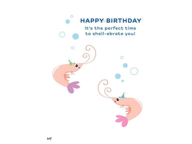 Shrimp Birthday Card Printable Cute Shrimp Sea Creature Happy Birthday Card Instant Download image 3