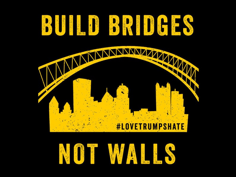 Pittsburgh Stickers 3 Inch Build Bridges Not Walls Vinyl Sticker Black and Yellow Decal image 3