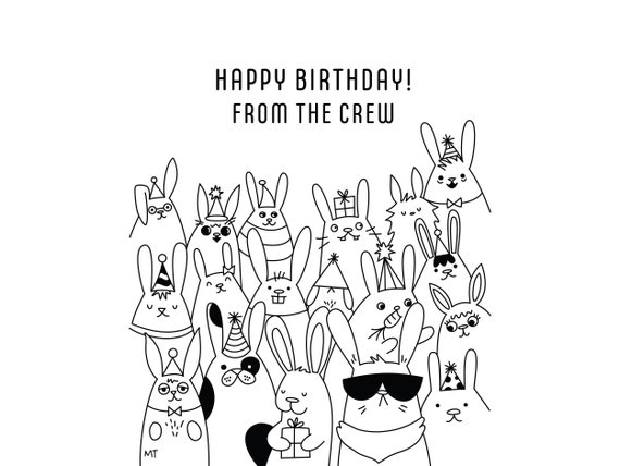bunny black white birthday card happy birthday from all of etsy
