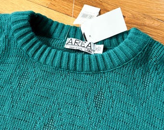 Vintage Sweater - 90s Oversized Sweater - Monochromatic 2XL - Unisex Teal Green Diamond Pattern - AREA brand by Tag -  NWT Made in USA