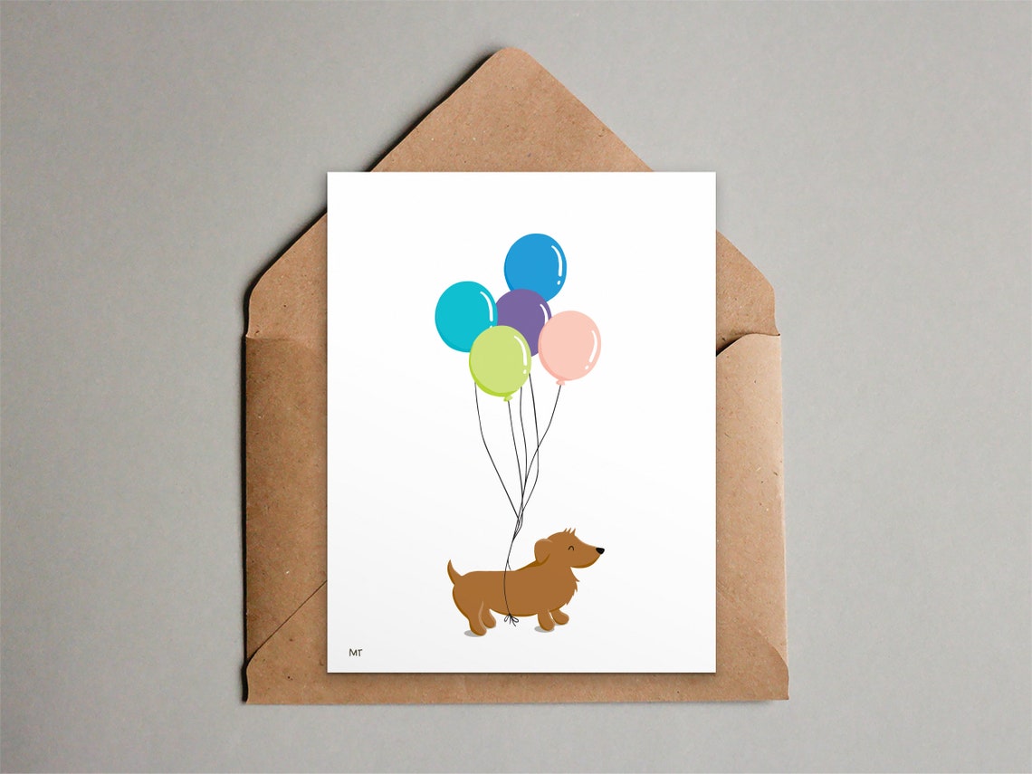 Printable Weiner Dog With Balloons Card Congrats or Happy | Etsy