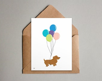 Dachshund Birthday Dog Card - Printable Congrats or Happy Birthday Card - Simple, No Words - Digital Download - Weiner Dog Card