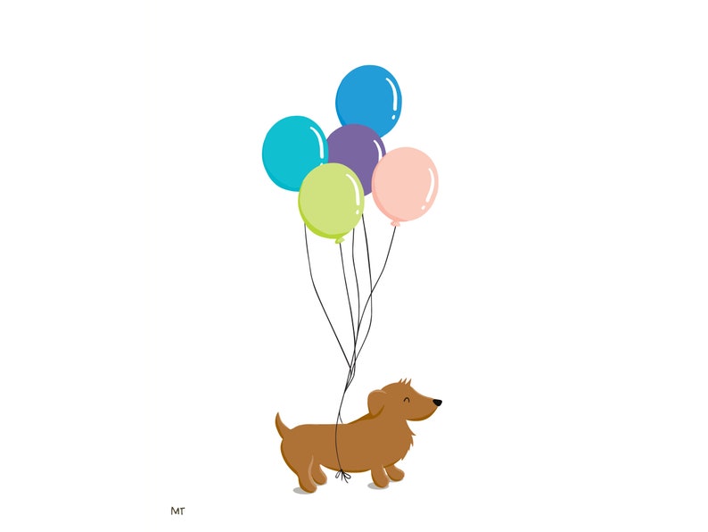 Printable Weiner Dog With Balloons Card Congrats or Happy | Etsy