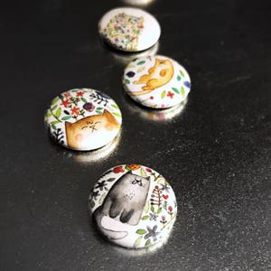 Cats and Flowers Plants Pins and Magnets 1 Inch Handmade Buttons Set of 4 image 3