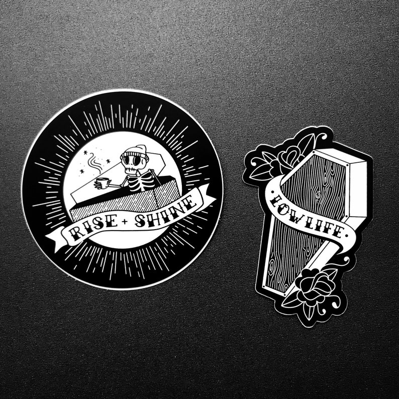 Punk Skeleton Coffee Sticker Rise and Shine Badge by 1flychicken