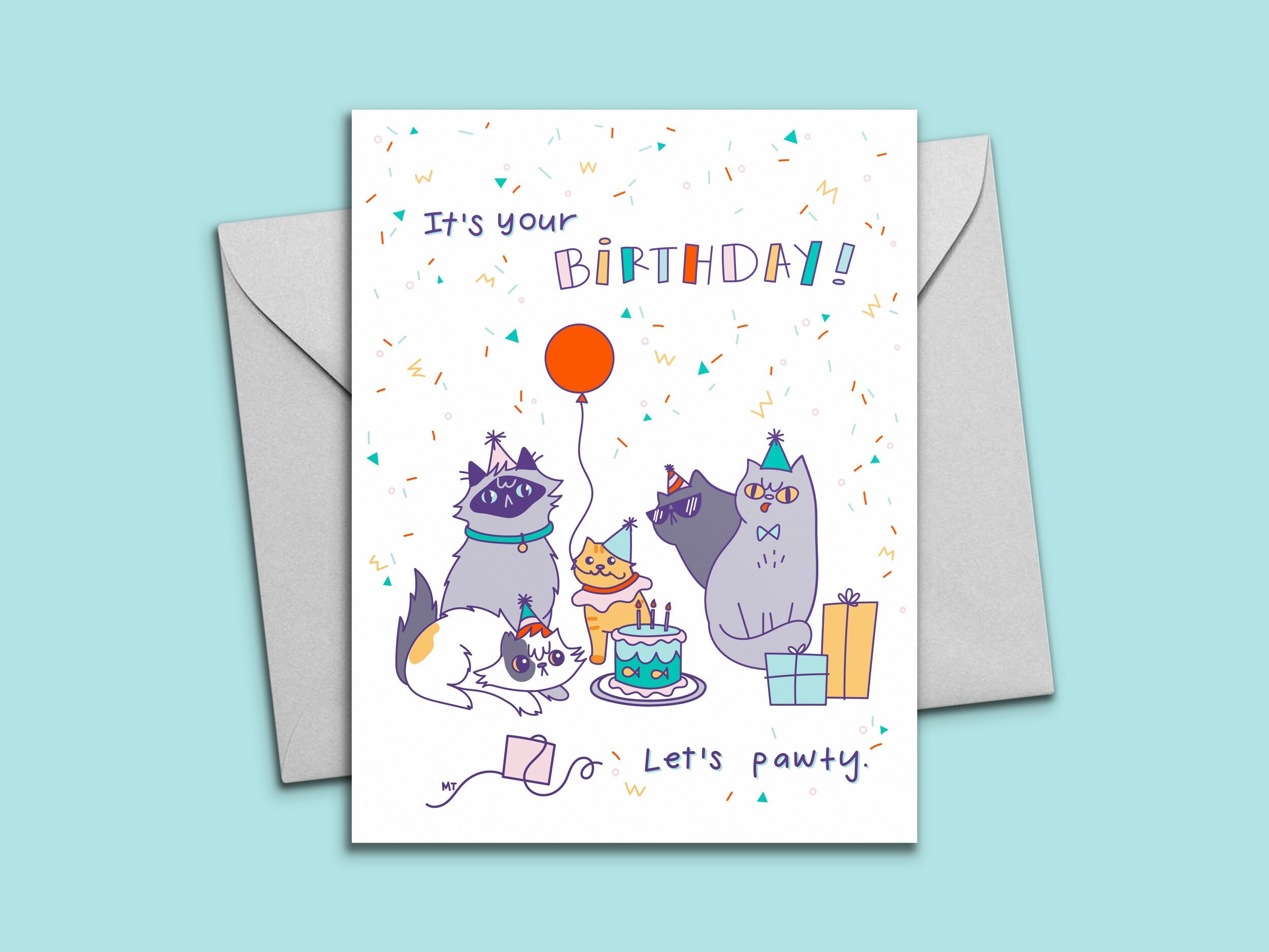 Biglietto con canzone di compleanno divertente dai gatti stampabile, biglietto con poesia di buon compleanno divertente, biglietto con gatto soriano e gatto smoking Download istantaneo - Italia