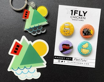 Pequeño regalo de Pittsburgh: imanes, pegatinas y llavero acrílico - Idea de regalo Yinzer - Negro y amarillo - Pequeño recuerdo de Pittsburgh