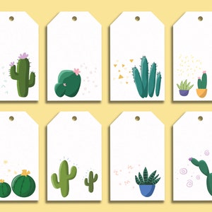 Etichette regalo stampabili con cactus - Set di etichette per borsa da regalo con illustrazione retrò divertente - Etichette regalo cactus + succulente - Set di 8 - Etichette con stampa istantanea