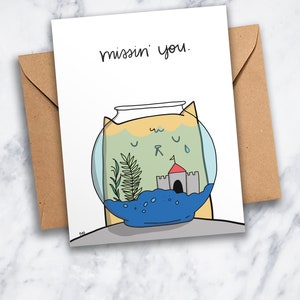 Printable Missing You Sad Card Cute Cat Fishbowl Goodbye Farewell Greeting Card Instant Download Ginger Cat Crying image 3