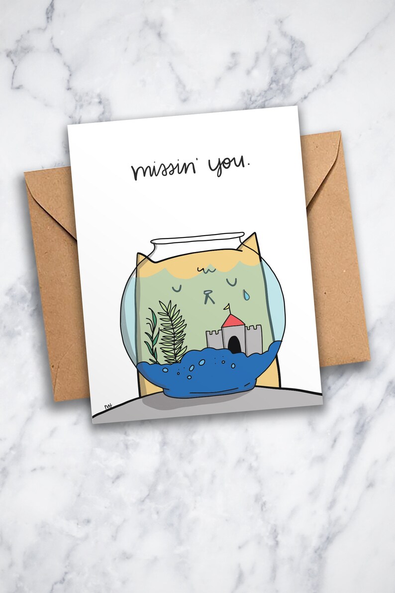 Printable Missing You Sad Card Cute Cat Fishbowl Goodbye Farewell Greeting Card Instant Download Ginger Cat Crying image 3