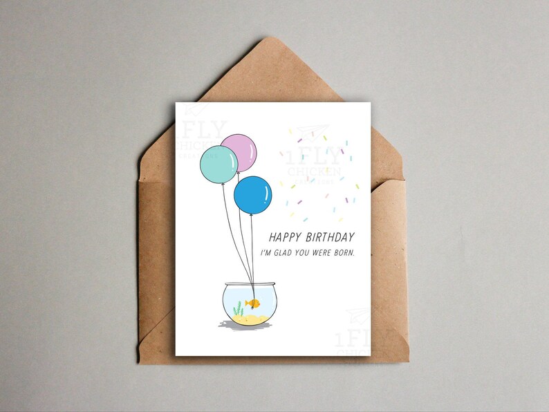 Fish Bowl Birthday Card Printable Happy Birthday Card - Etsy