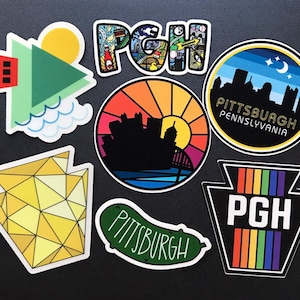 The Best Pittsburgh Stickers by Local Pittsburgh Artist, 1flychicken creations - Keystones, Pickles, Rainbow Retro Geometric