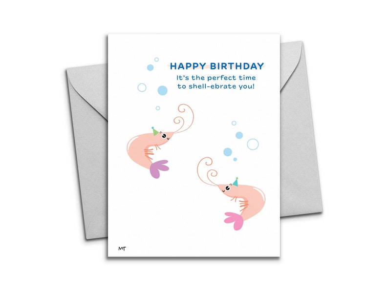 Shrimp Birthday Card Printable Cute Shrimp Sea Creature Happy Birthday Card Instant Download image 2