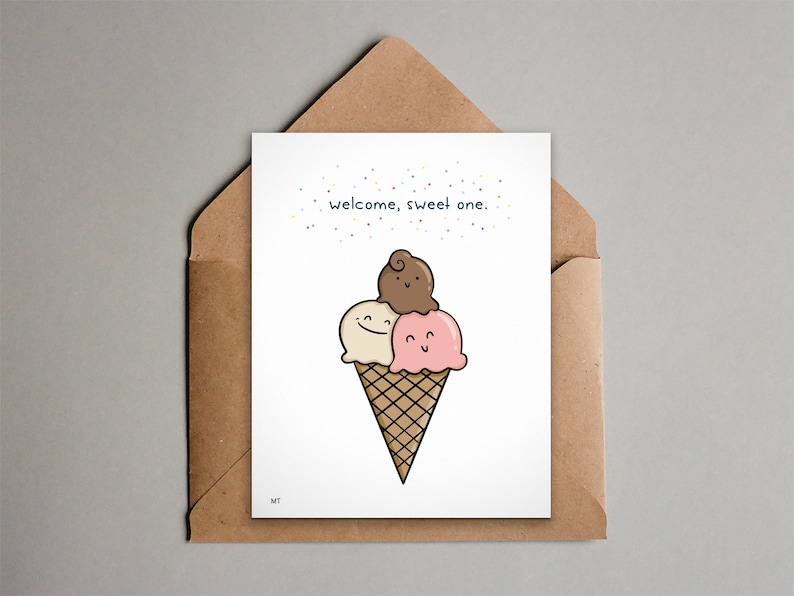 Printable New Baby Card Ice Cream Cone with Sprinkles Baby Card Congratulations on the Little One Greeting Card Instant Download image 1