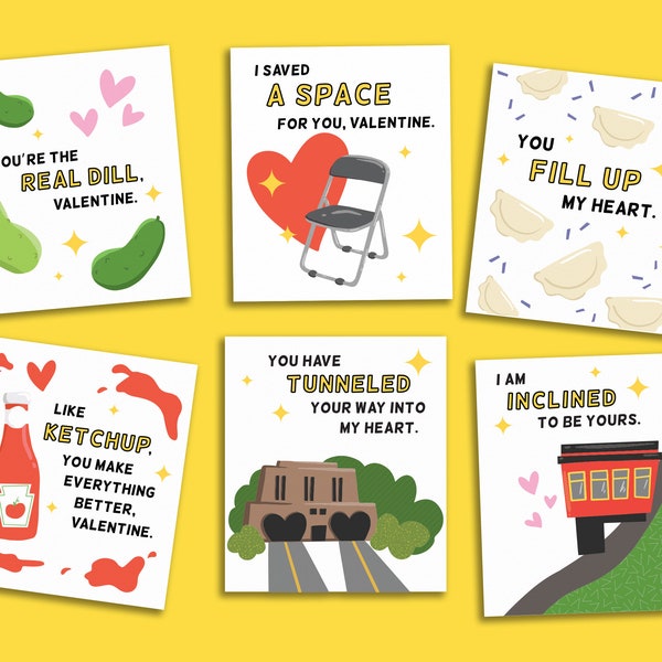 Printable Pittsburgh Valentines Cutouts for Kids - Valentines Day Exchange for School - Instant Download - Cute Pittsburgh Yinzer Valentines