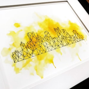 Pittsburgh Art City Print Black Yellow Modern Art Geometric City Skyline Print Pittsburgh Watercolor Design Wall Art image 1