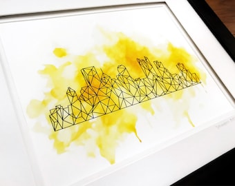 Pittsburgh Skyline Wall Art - 2 Sizes Geometric Art Print - Unique Pittsburgh Gift - Watercolor Abstract Design by Pittsburgh Artist