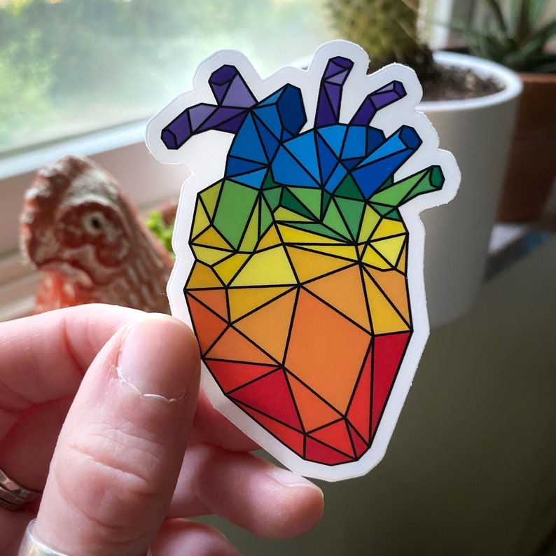 Anatomic Heart Sticker Geometric Rainbow Heart Decal 3-Inch Vinyl Weatherproof Sticker image 2