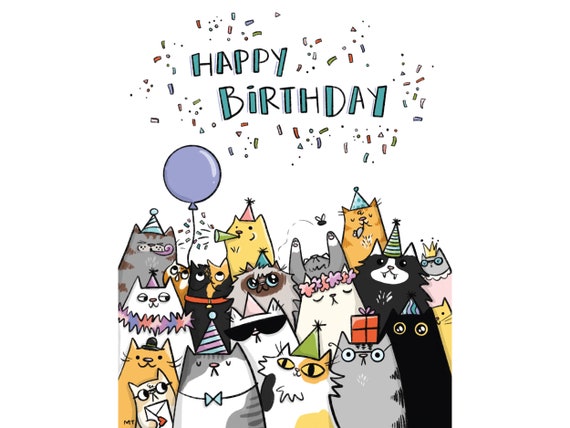 Cat Birthday Card Printable Party Cats Happy Birthday Card - Etsy Cat Birthday Card Printable Party Cats Happy Birthday Card - Etsy
