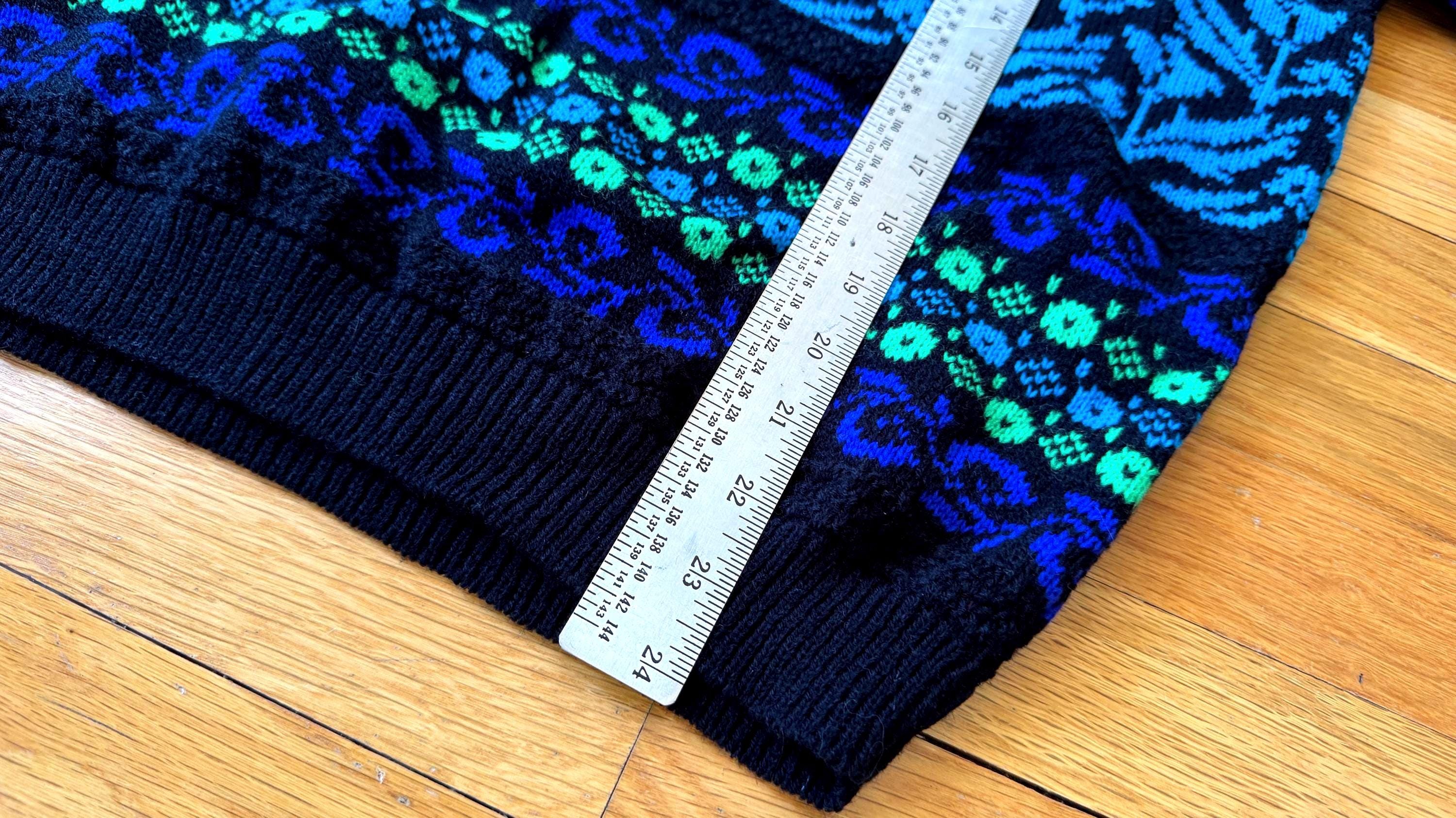 Vintage 90s Sweater - Heather Navy Blue and Lime Green - Pop