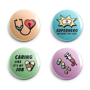 Nurse Appreciation Pins and Magnets - 1 Inch Handmade Buttons - Comic Book Style Nurse Hero Handmade Buttons - Thank You Gift for Nurse
