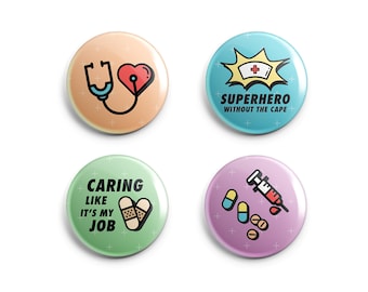 Nurse Pins and  Magnets - 1 Inch  Nurse Hero Handmade Buttons - Set of 4