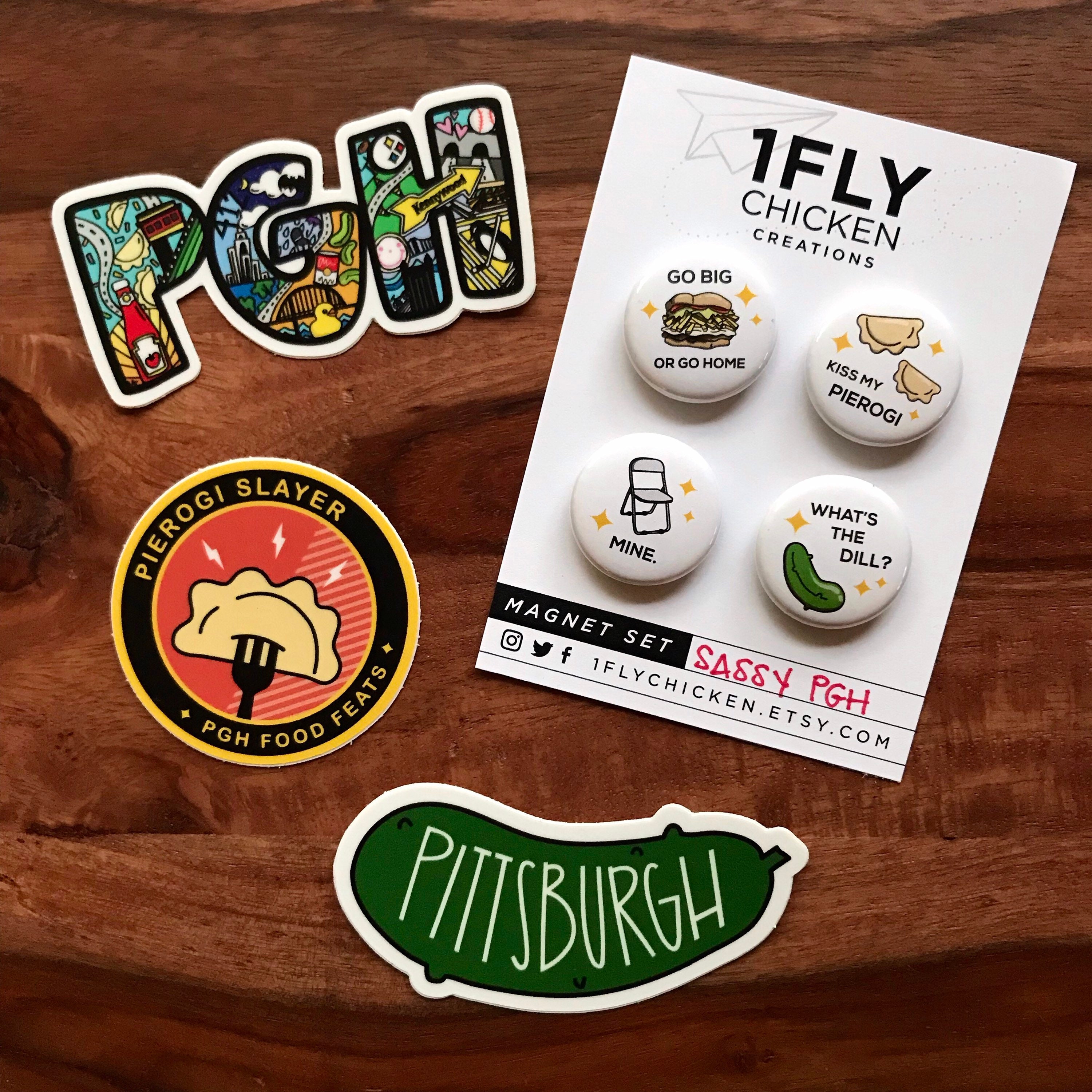 Pittsburgh Fun Pins and Magnets 1 Inch Handmade Buttons Yinzer