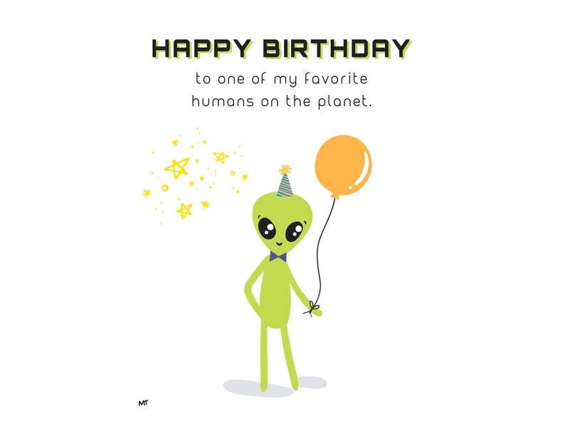 Printable Alien Happy Birthday Card Happy Birthday to My Etsy