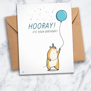 Hamster Birthday Card Printable Happy Birthday Card Cute Animal Printable Birthday Card Hamster with Balloon Simple Greeting Card image 7
