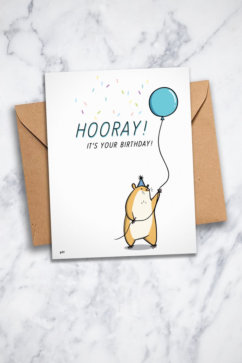 Hamster Birthday Card Printable Happy Birthday Card Cute Animal Printable Birthday Card Hamster with Balloon Simple Greeting Card image 7