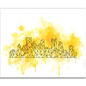 Pittsburgh Art City Print Black Yellow Modern Art Geometric City Skyline Print Pittsburgh Watercolor Design Wall Art image 4