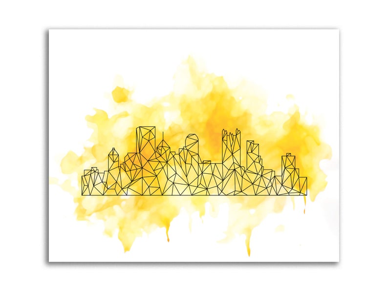 Pittsburgh Art City Print Black Yellow Modern Art Geometric City Skyline Print Pittsburgh Watercolor Design Wall Art image 4