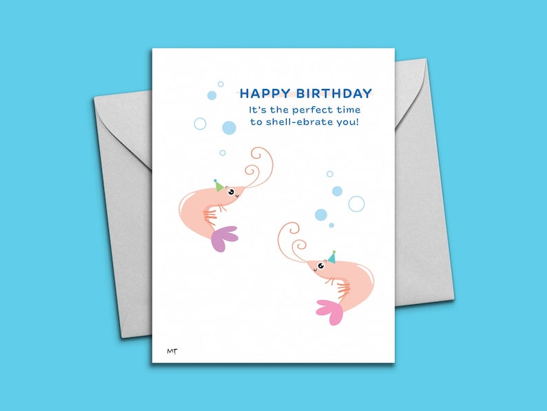 Shrimp Birthday Card Printable Cute Shrimp Sea Creature Happy Birthday Card Instant Download image 1