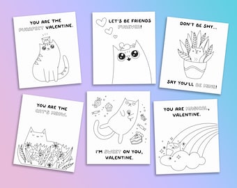 Printable Cat Valentines for Kids - Printable Black and White Cat Valentine Cards for Coloring Valentines Day - Classroom Exchange