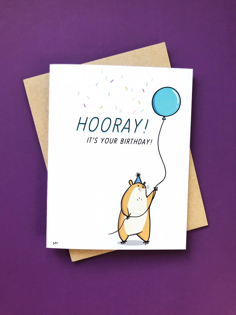 Hamster Birthday Card Printable Happy Birthday Card Cute Animal Printable Birthday Card Hamster with Balloon Simple Greeting Card image 5