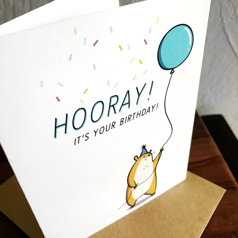 Hamster Birthday Card Printable Happy Birthday Card Cute Animal Printable Birthday Card Hamster with Balloon Simple Greeting Card image 4