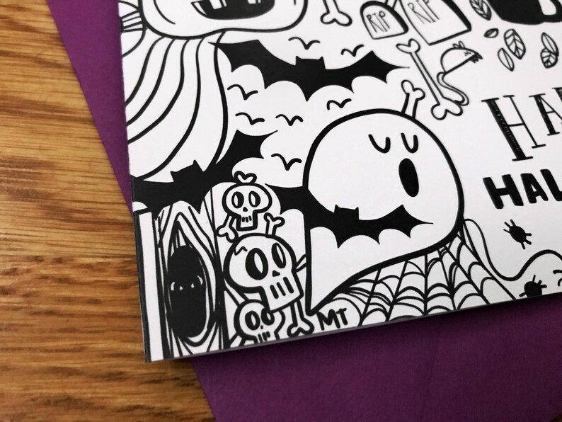 Black and White Halloween Card Printable Happy Halloween - Etsy