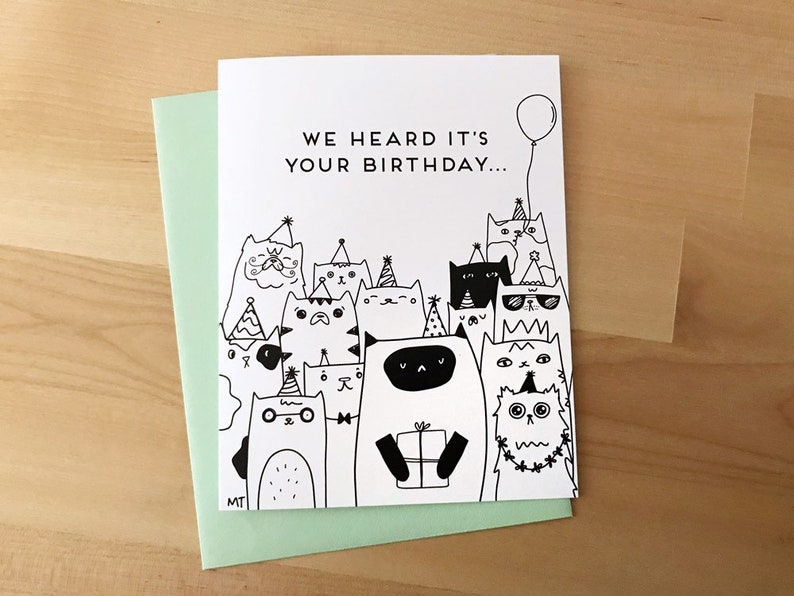 Printable Cat Birthday Card From All of Us Black White Cat Printable Greeting Card Cute Cat Happy Birthday Card Instant Print image 3