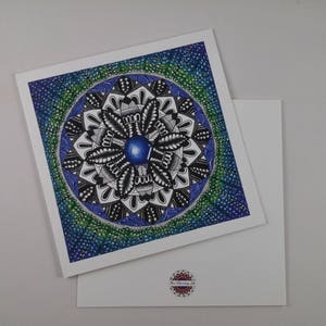 Voeux, carte d'anniversaire avec mandala + enveloppe vert bleu design naturel spirituel carte de Noël boho, design psychédélique