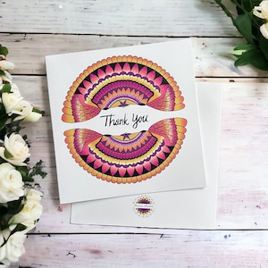 Biglietto di ringraziamento Mandala design rosa + busta gratitudine spirituale carta mandala carta regalo biglietto di auguri boho zen