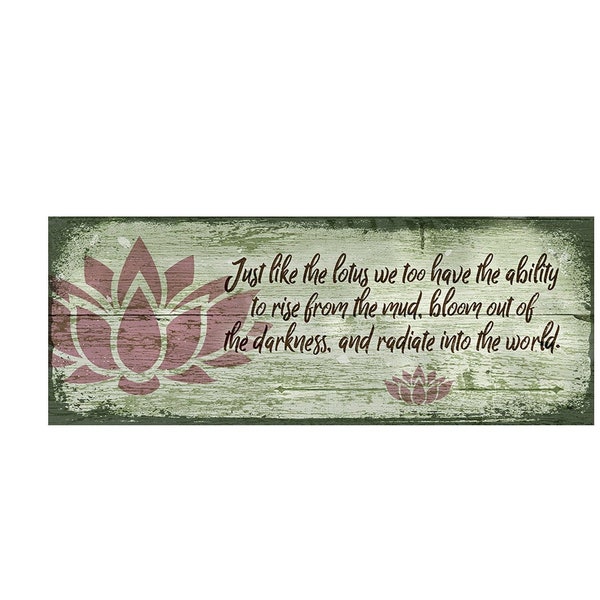 Green Zen Lotus from Mud Metal Sign for Yoga Studio, Office, Bedroom or Patio