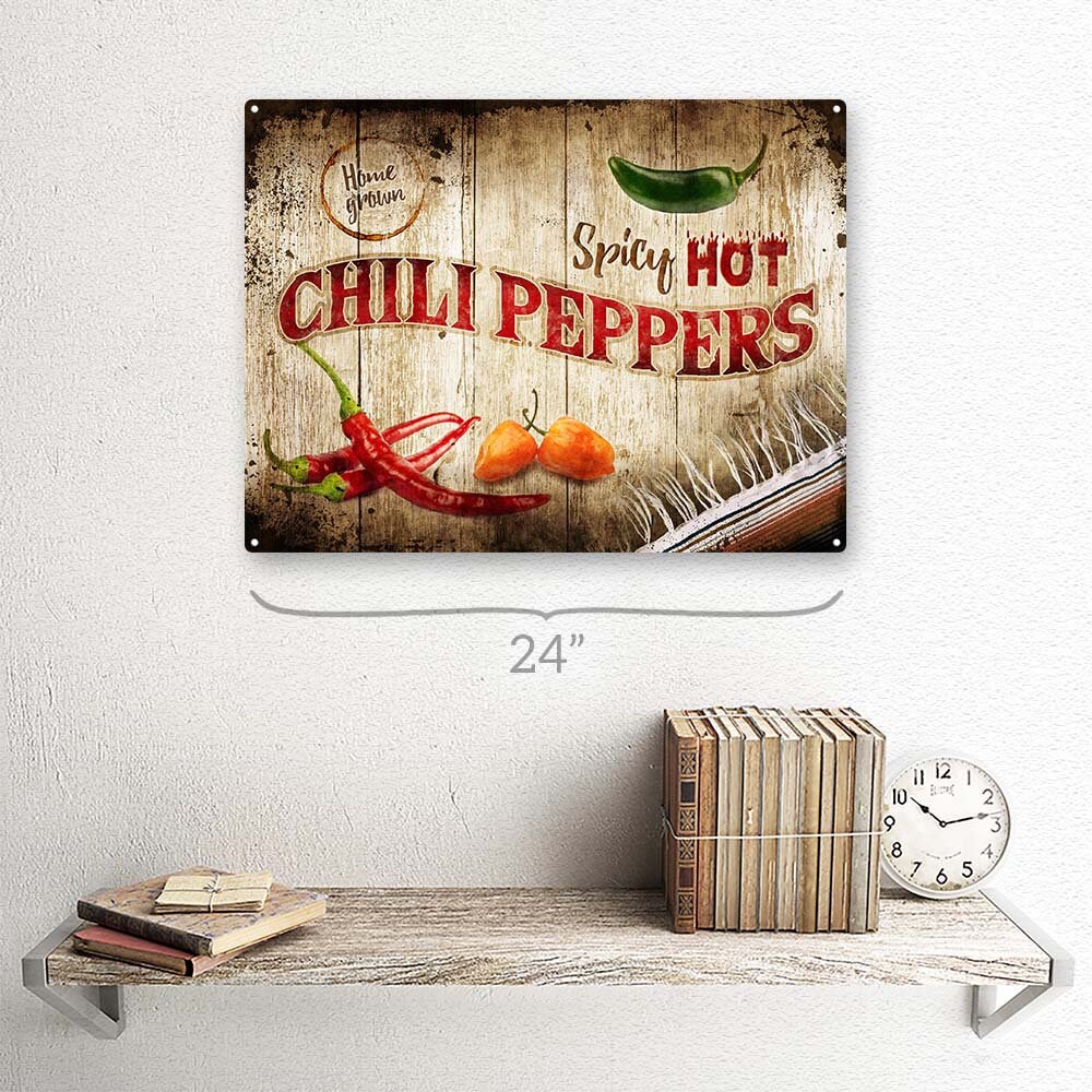 Spicy Hot Chili Peppers Metal Sign; Wall Decor for Kitchen and