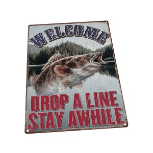 Pike Fishing Metal Welcome Sign for Vacation Home Decor, Cabin, Lakehouse