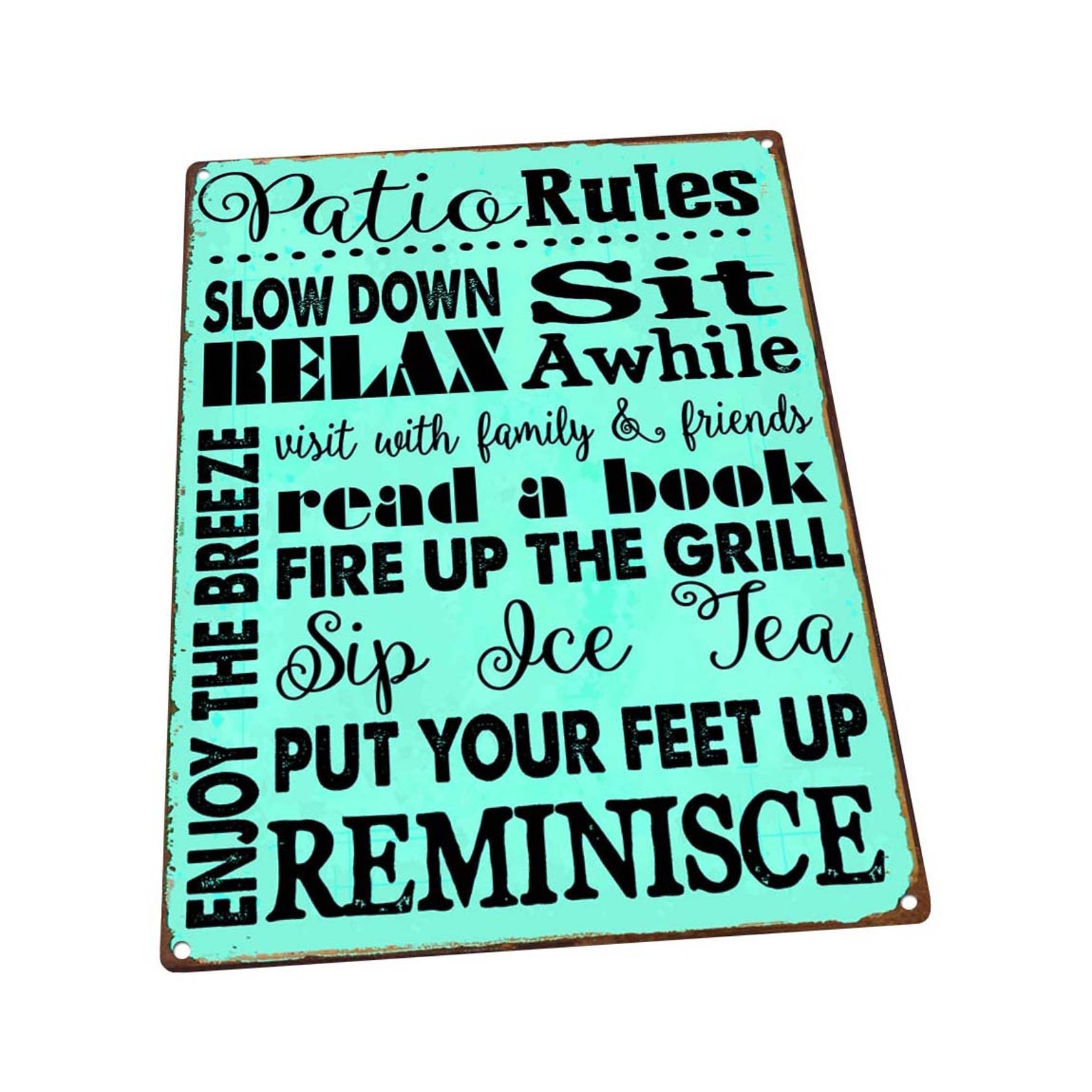 Turquoise Patio Rules Metal Sign Wall Decor for Porch Patio Etsy
