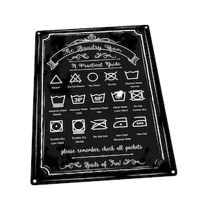 Laundry Guide Metal Sign; Wall Decor for Bath or Laundry