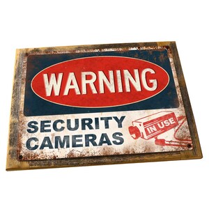 Warning, Security Cameras in Use Metal Sign Wall Decor for Home and Office Framed