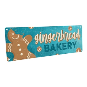 Gingerbread Bakery Metal Sign; Christmas Holiday Wall Decor for Home, Kitchen, Restuarant
