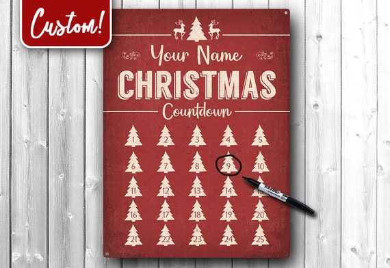 CUSTOM Red Christmas Countdown Calendar Metal Sign with Free