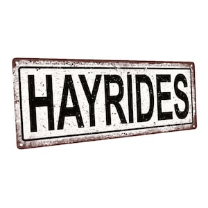 Hay Rides Metal Sign Wall Decor for Seasonal Ocassions Unframed