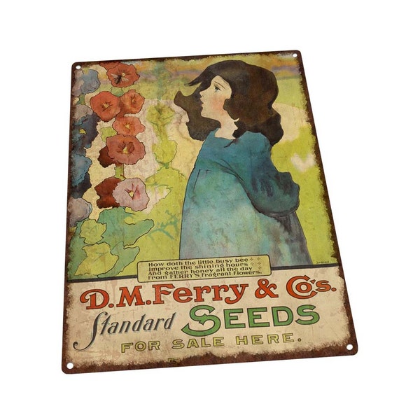 Flower Seeds Vintage Advertisement Metal Sign; Wall Decor for Porch, Patio, or Deck